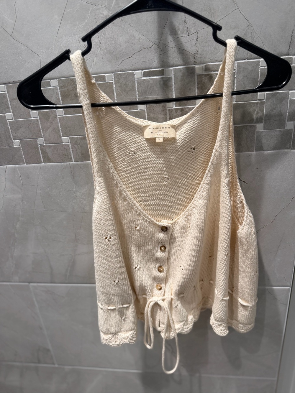 Sézane Giselle Top Cream Knit Button-Front Tank - Picture 8 of 8